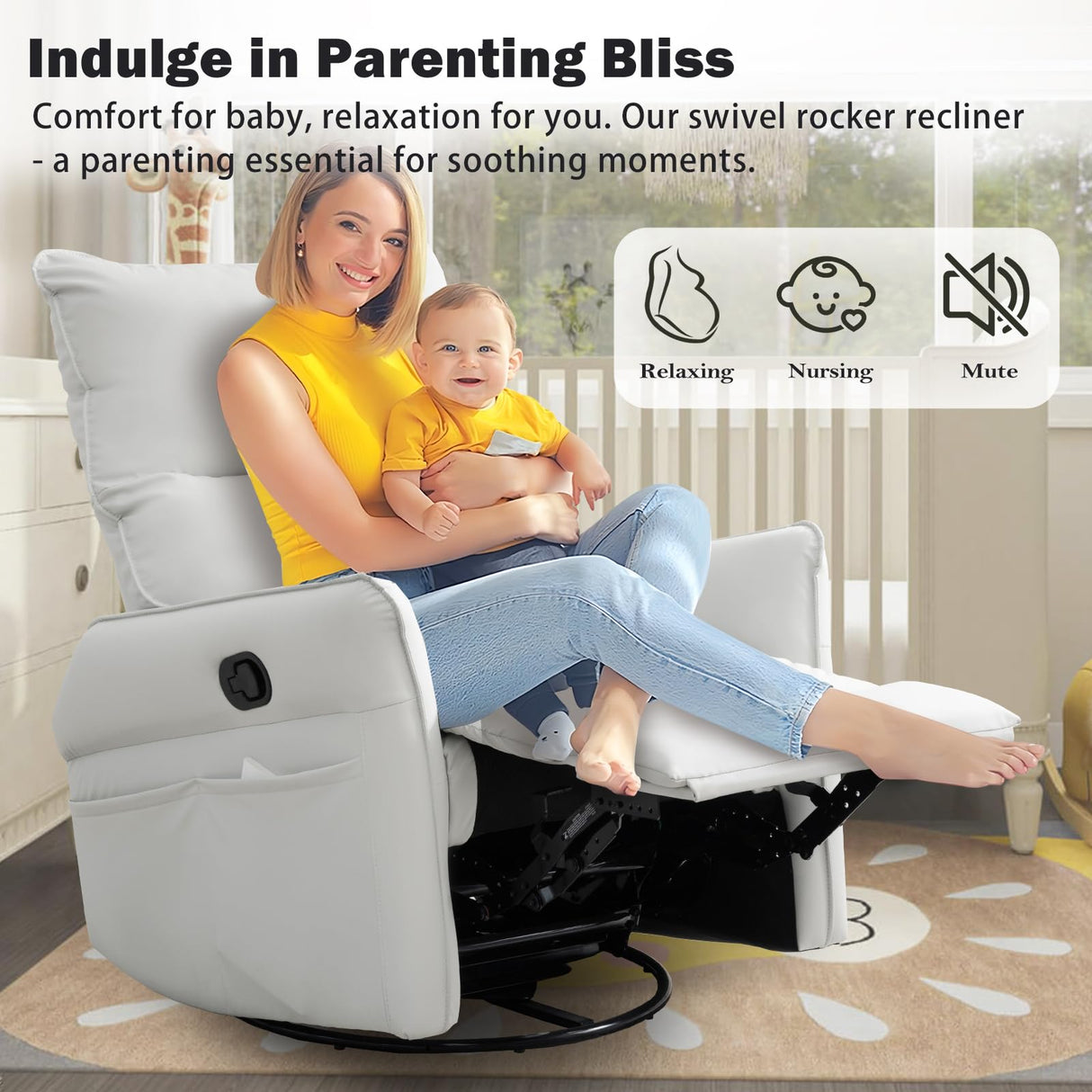 cinehome Swivel Rocker Recliner, Small Rocker Recliner Chairs for Adults, Overstuffed Faux Leather Manual Recliner, Glider Recliner, 360 Swivel Recliner Chair for Living Room cinkehome