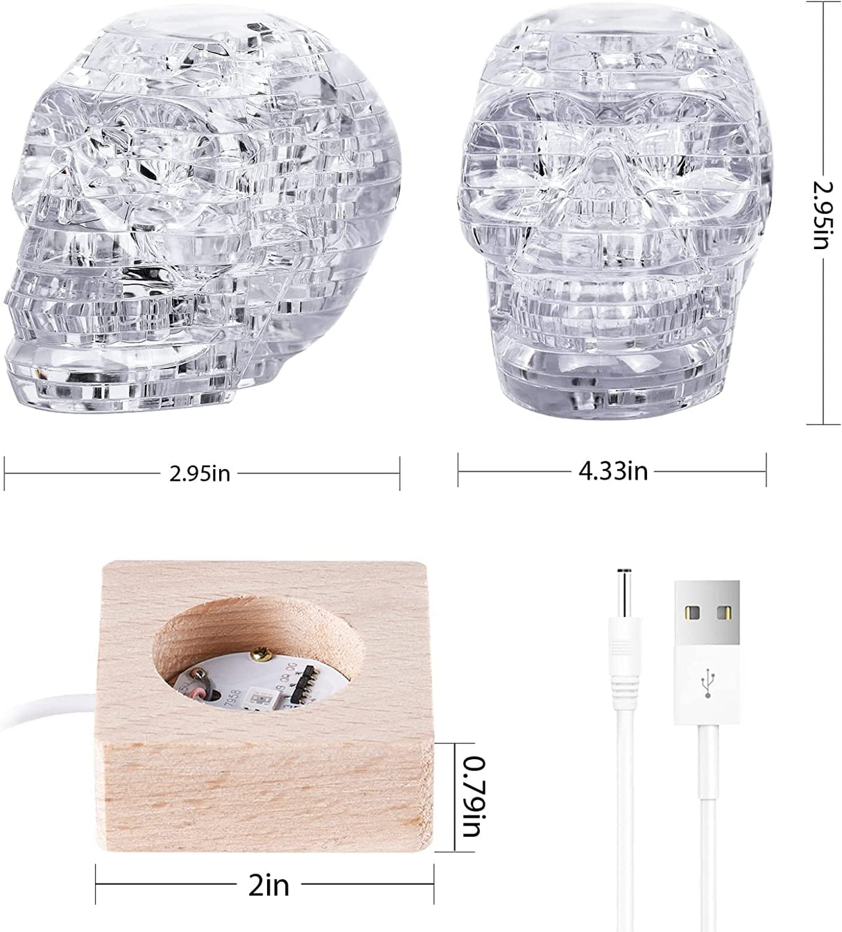 3D Skull Crystal Puzzle, 3D Puzzle Crystal Assembly Brain Teaser with Light-Up Wood Base, Plastic Crystal Puzzle, Fun Model Toy Gift Decoration for Adults & Kids Age 14 and Up, Clear, 49 Pieces SIRPERICE
