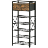 YATINEY Shoe Rack, 7-Tier Shoe Storage Organizer for Entryway, Free Standing Shoe Shelf with 2 Non-Woven Drawers, Metal Frame, for Closet, Hallway, Garage, Rustic Brown and Black SS07BR YATINEY
