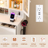 ERLEJIA Vanity, Vanity with Mirror and Lights, 35.43" Makeup Vanity Desk with Stool and Power Strip, Dressing Table with 6 Drawers and 6 Open Shelves with RGB LED Lighting Cabinet, White ERLEJIA