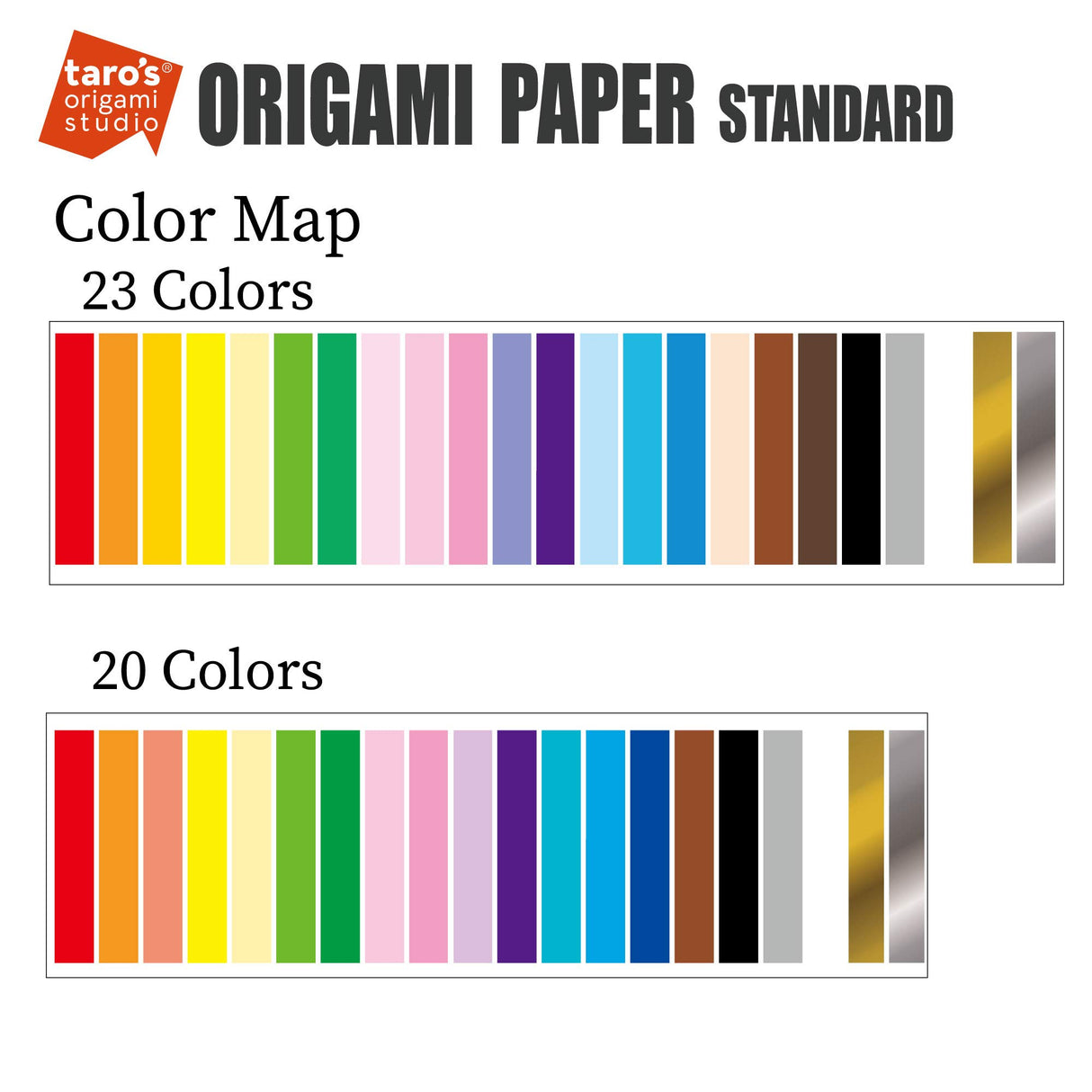 [Taro's Origami Studio] Standard 6 Inch One Sided 20 Colors 300 Sheets Square Easy Fold Premium Japanese Paper for Beginner (Gold and Silver Included) Made in Japan Taro's Origami Studio