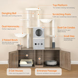 HOOBRO Cat Tree with 47.2" Dual Litter Box Enclosure, 63.4" Tall Multi-Functional Tower for Cats, Hidden Litter Box Enclosure Furniture, with Feeding Bowls, Scratching Posts, Hammocks, Greige BG23MZ03 HOOBRO