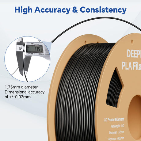DEEPLEE PLA 1.75mm 3D Printer Filament, Dimensional Accuracy +/- 0.02mm, Neatly Wound, No Clogging, Vacuum Package, Fits for Most FDM 3D Printers, Cardboard Spool 1kg Black Deeplee