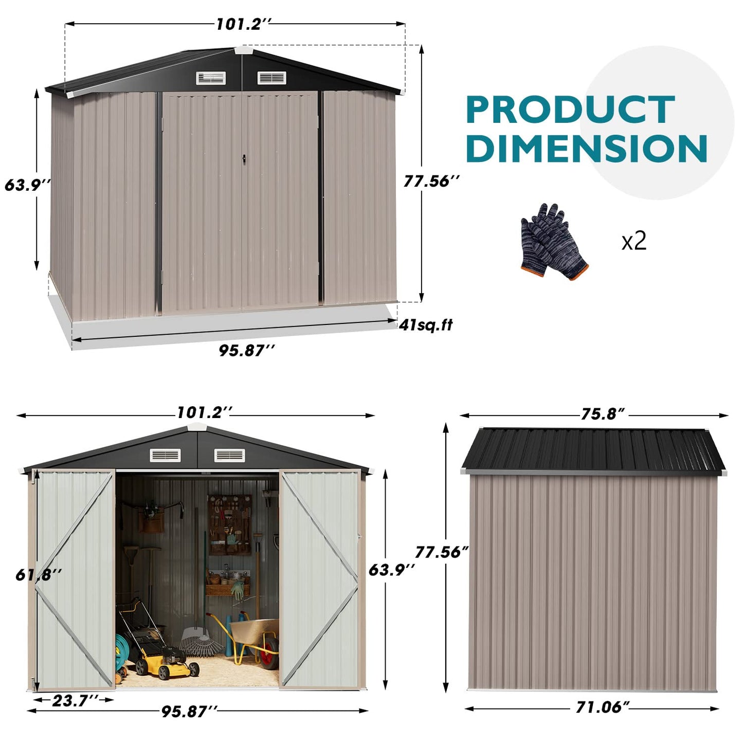 Breezestival Outdoor Storage Shed 5.6x8.5 FT, Utility Steel Tool Shed with Lockable Door and Air Vents, Galvanized Metal Shed for Garden Backyard Patio Lawn (6' x 8')