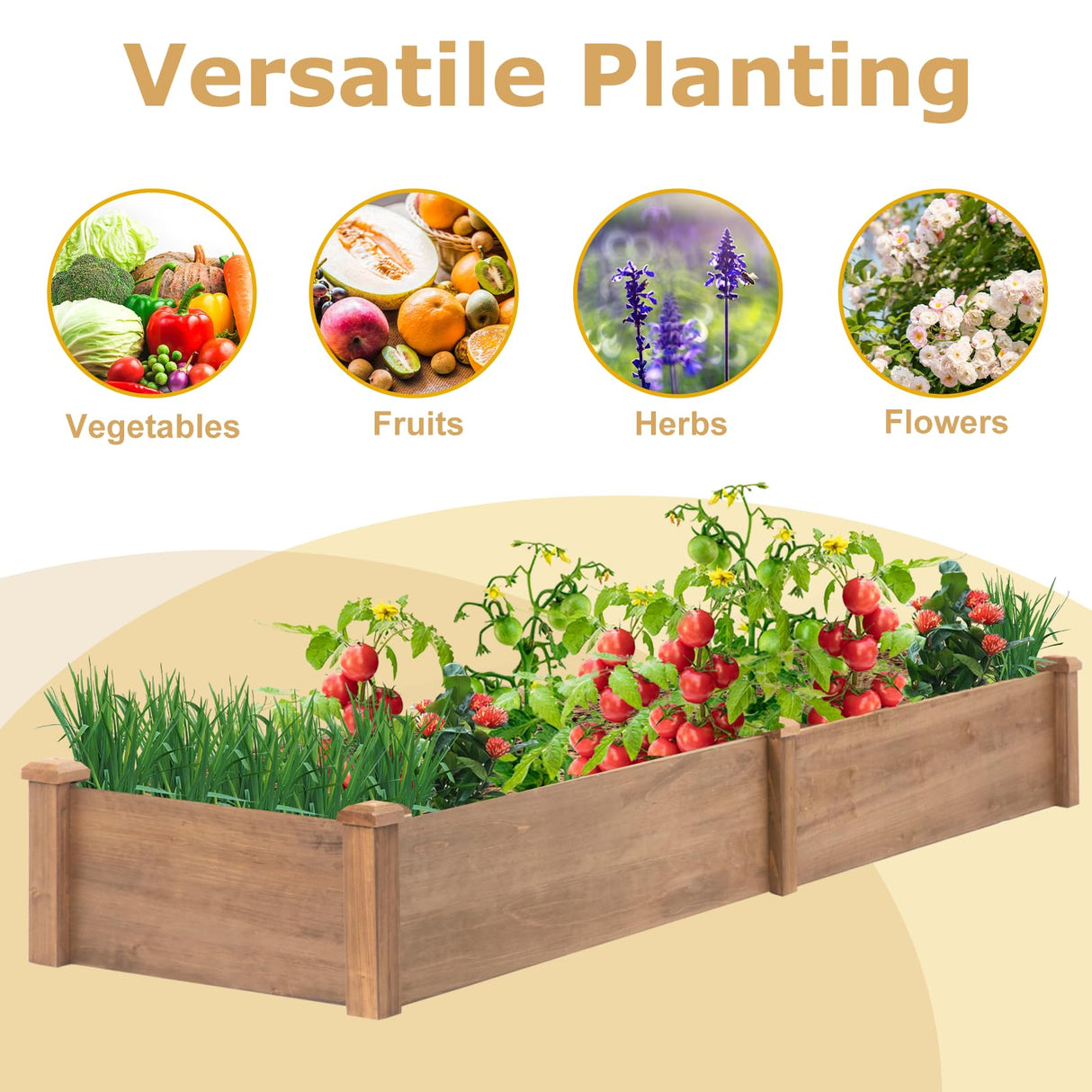 PetsCosset 8x2Ft Raised Garden Bed – Planter Box for Outdoor Plants, Fir Wood Garden Beds for Vegetable, Herb, and Flower Cultivation – Easy Assemble PetsCosset