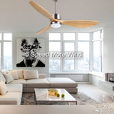 Ovlaim 52 Inch Solid Wood Ceiling Fans with Lights Remote Control, 6 Speed Quiet DC Motor 3 Blade Propeller Smart Ceiling Fan, Indoor Living Room Bedroom Ovlaim