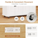 ONBRILL 58" Mobile Kitchen Island, Kitchen Island Cart with Power Outlet, Island Table for Kitchen, Home Bar Carts with Storage, Kitchen Rolling Island with Spice Rack & Towel Rack & Knife Holder ONBRILL