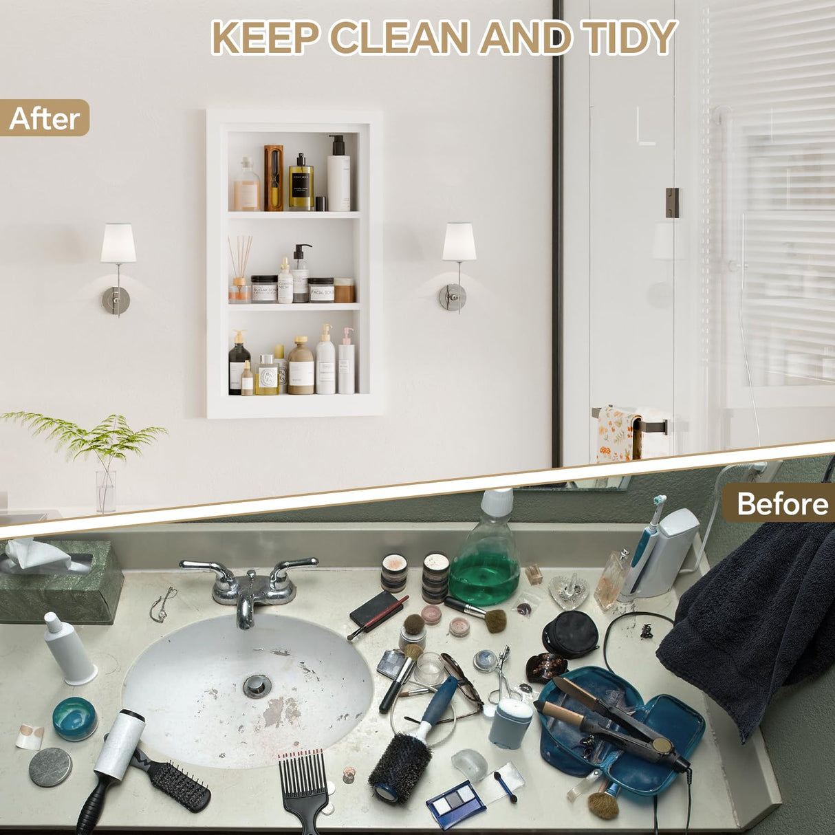 Solid Wood 14 X 24 Recessed Medicine Cabinet,3-Tier, Medicine Cabinet Organizer,Wall Niche, Bathroom Wall Cabinet, Recessed Bathroom Cabinet,recessed Wall Cabinet, Bathroom Cabinet With Storage, White BPMFDTNL