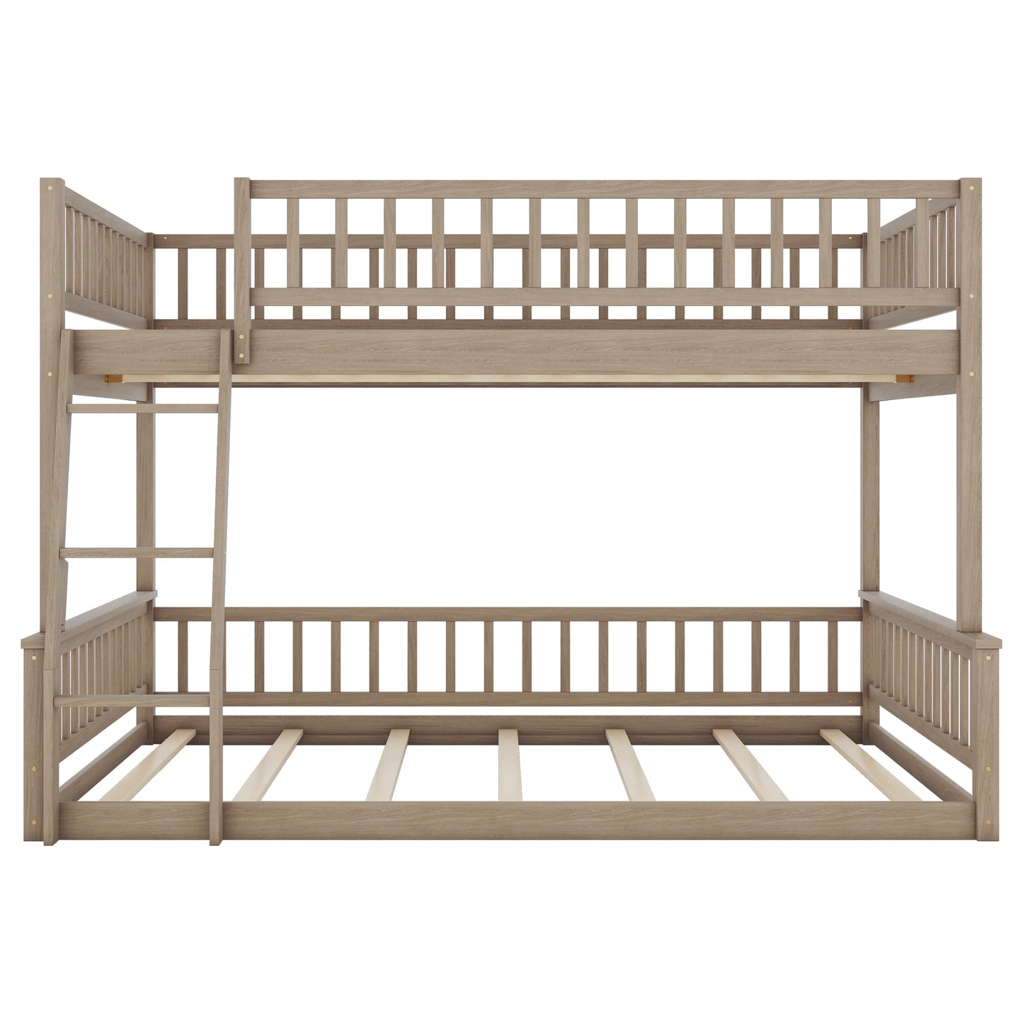 Full XL over Queen Solid Wood Bunk Bed for Kids and Adults - Detachable Low Bunk Bed with Inclined Ladder in Walnut - WoodArtSupply