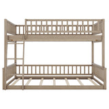 KLMM Walnut Finish Wood Full XL Over Queen Bunk Bed with Ladder and Guardrails KLMM