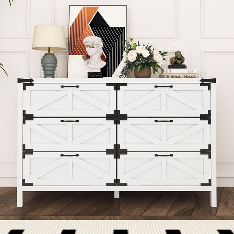 QHITTY 6 Drawers Dresser for Bedroom, Farmhouse Barn Chest of Drawers, Modern Storage Organizer Dresser for Bedroom, Hallway, Living Room QHITTY
