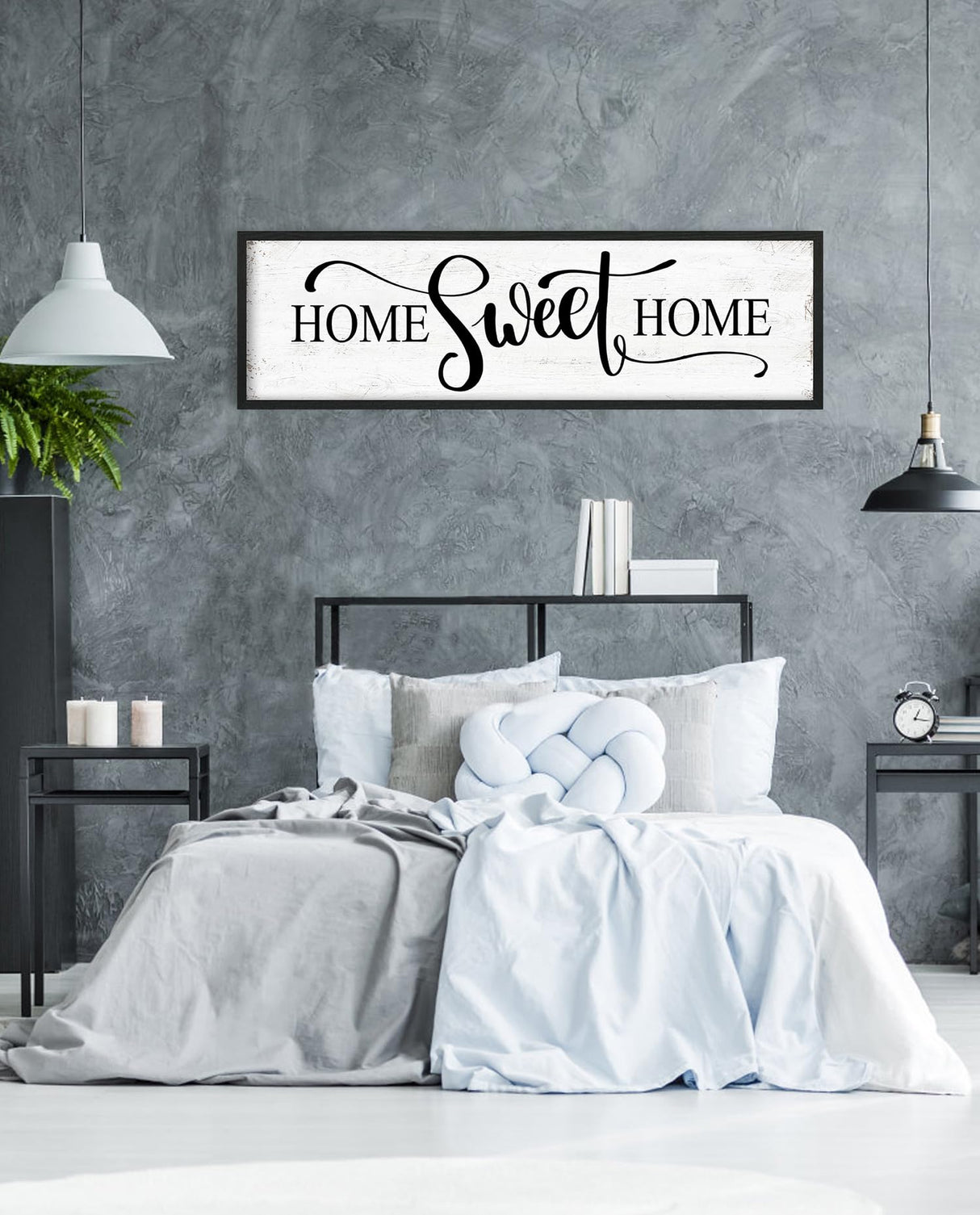 Home Sweet Home Wall Decor: Modern Farmhouse Rustic Sign 12" x 40", Master Bedroom Above Bed Framed Hanging Plaque, Family Decorative for Living Room HLJ ART