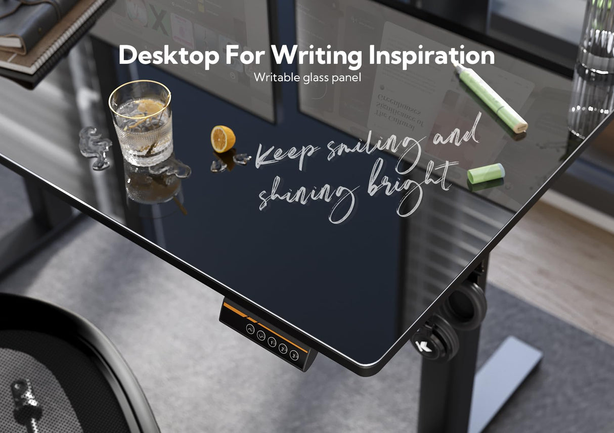 Claiks Glass Standing Desk, Electric Standing Desk Adjustable Height, 48 Inch Adjustable Stand Up Desk, Quick Install Home Office Computer Desk, Black Claiks