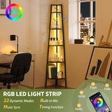 Yoobure Corner Shelf Stand, 5-Tier Bookshelf with LED Lights & Steel Frame, Tall Storage Shelves for Living Room, Bedroom, Office, Multi-Purpose Display Bookcase Yoobure