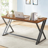 FurniChoi Real Wood Computer Desk, Modern Natural Wood Home Office Desk, Rustic Solid Wood Work Study Writing Desk, Farmhouse Workstation PC Gaming Executive Table for Bedroom, Brown, 47 inch FurniChoi