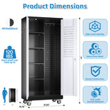 SUXXAN Broom Closet Storage Cabinet, Metal Cabinets with 13 Hooks and Hanging Rods, 71" Vertical Storage Cabinet, Metal Garage Storage Cabinet, Heavy Duty Cleaning Cabinet for Garage, Laundry Room SUXXAN