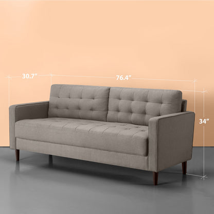 ZINUS Benton Sofa Couch, Grid Tufted Cushions, Easy, Tool-Free Assembly, Stone Grey