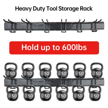 NOEAIKE Garage Storage Rack Hooks, 48 Inch Heavy Duty Wall Mount Garage Organization with 3 Rails and 6 Adjustable Double Wall Hooks,Hanging Shelves for Garden Tool/Broom/Mop(Black)