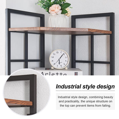 HOMISSUE 6-Tier Industrial Corner Shelf - Stylish Brown Bookshelf with Metal Frame and MDF Board for Home and Office Storage - WoodArtSupply