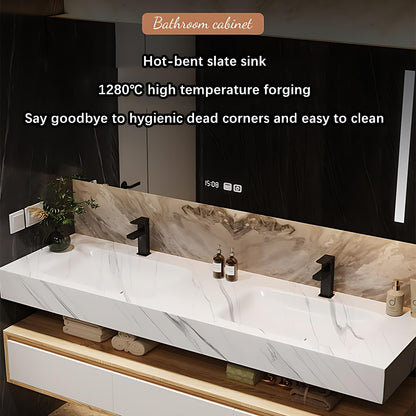 ZGNBSD Bathroom Vanity with Sink - Floating Bathroom Vanity | LED Smart Defogging Medicine Cabinet Included | Solid Wood Modern Bathroom Vanity | Wall Mounted (Double Sink,60")