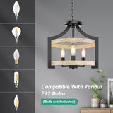 3-Light Rustic Farmhouse Pendant Hanging Light Adjustable Height Max 68in, Convertible Vintage Semi Flush Mount Ceiling Light Fixture Black Metal Chandelier White Birch Wood Finish Kitchen Dining Room BesLowe