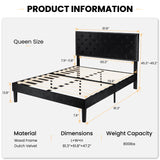 SHA CERLIN Queen Size Velvet Bed Frame with Adjustable Headboard, Diamond Button Tufted and Rivet Decor, No Box Spring Needed, Black SHA CERLIN