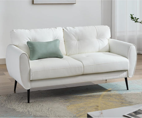 TYBOATLE Sofa Couch 61" Loveseat Couches for Living Room, White Faux Leather Couch Mid Century Modern Tufted Mini Sofa Comfy Office 2 Seat Settee Love Seat Small Couches for Small Spaces Bedroom TYBOATLE