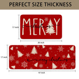 Eikunn Red Christmas Kitchen Rugs Set of 2 Xmas Trees Snowflake Kitchen Mat for Floor Winter Holiday Non-Slip Kitchen Sink Mats Kitchen Decor Doormat+Runner Rug Eikunn