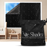 Portable Blackout Curtains (60" x 80") - Travel Blackout Curtains for Baby Nursery w/Stars - Portable Blackout Shades w/UV & Thermal Protection - 20 Stick on Suctions & Velcro Blackout Window Cover Nite Shadez