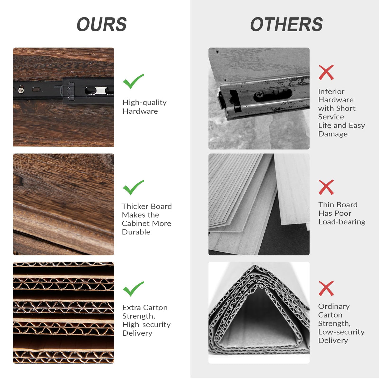 HULALA HOME 3-Drawer Nightstand with Charging Station, Drawer Organizer with Wood Legs, Farmhouse Solid Wood Nightstand(Walnut) HULALA HOME