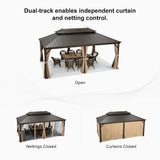 PURPLE LEAF 12' X 20' Outdoor Hardtop Permanent Galvanized Steel Gazebo Double Roof Canopy Aluminum Frame Patio Garden Pavilion with Netting and Curtains PURPLE LEAF