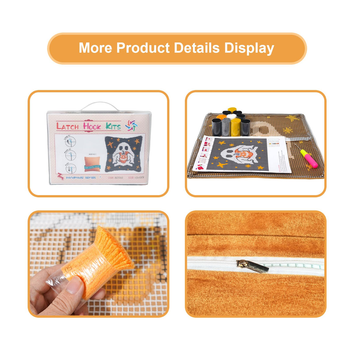 QIONG MENG Latch Hook Kits for Adults, DIY Halloween Ghost Pattern Pillow Cover Kit Needlework Cushion Cover Hand Craft Crochet for Home Sofa Decorations 17 x 17 Inch QIONG MENG