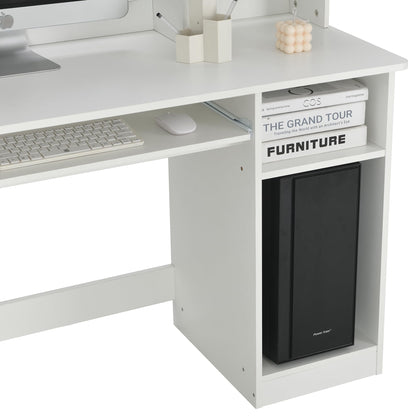 ROCKPOINT Axess White Desk with Hutch and Keyboard Tray for Home Office and Student Study - WoodArtSupply