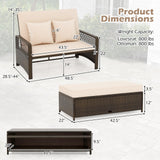 Tangkula Patio Adjustable Wicker Daybed, Rattan Loveseat & Storage Ottoman w/ 4-Level Backrest & Soft Cushions, Space-Saving 2-Person Sun Lounger for Backyard, Porch (Beige) Tangkula