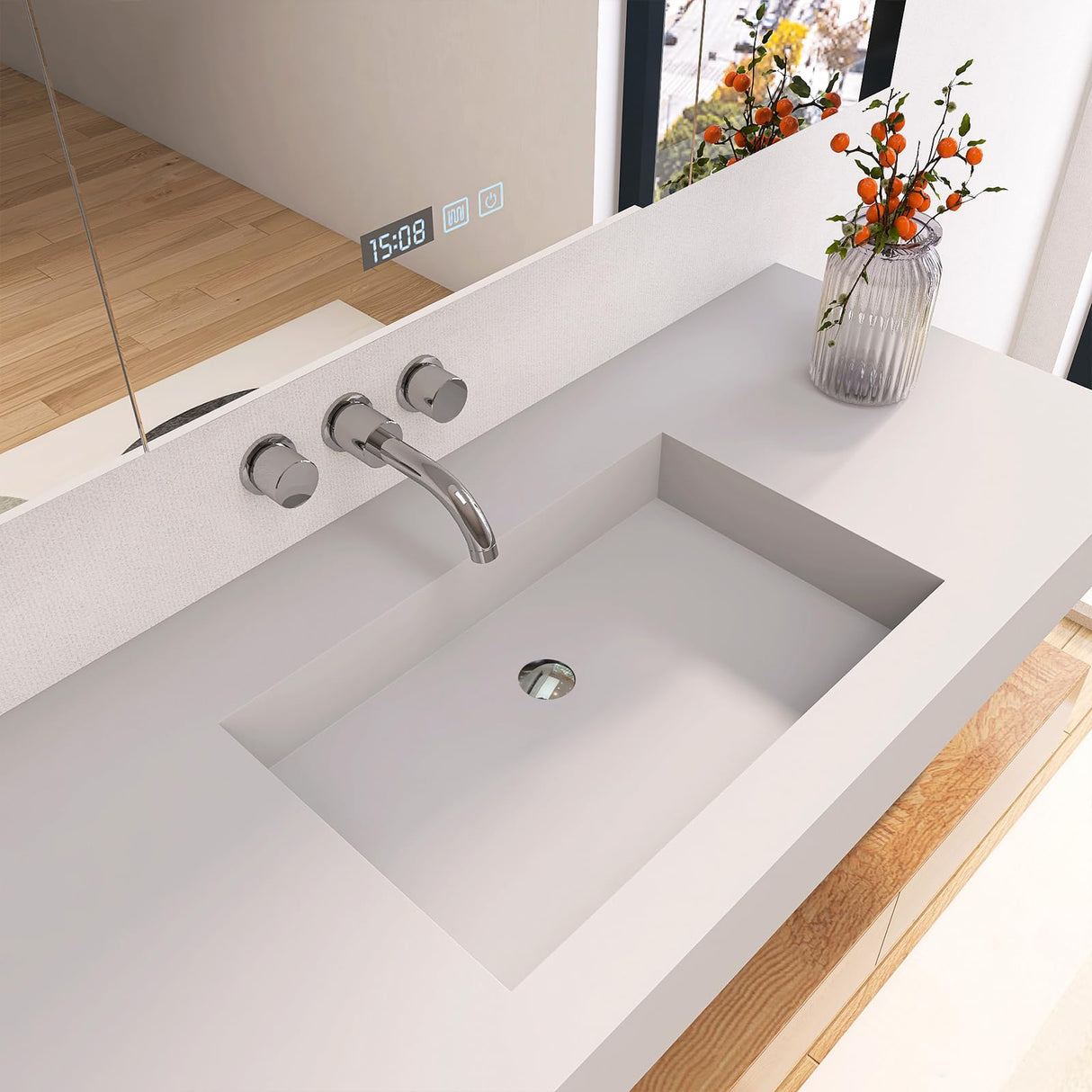 MEDUNJESS 47"X19" Stone Resin Wall Mounted Floating Sink, Bathroom Vanity with Sink,Solid Surface Bathroom Pedestal Sink Basin with No Faucet Hole and Pop-up Drain, Matte White MEDUNJESS