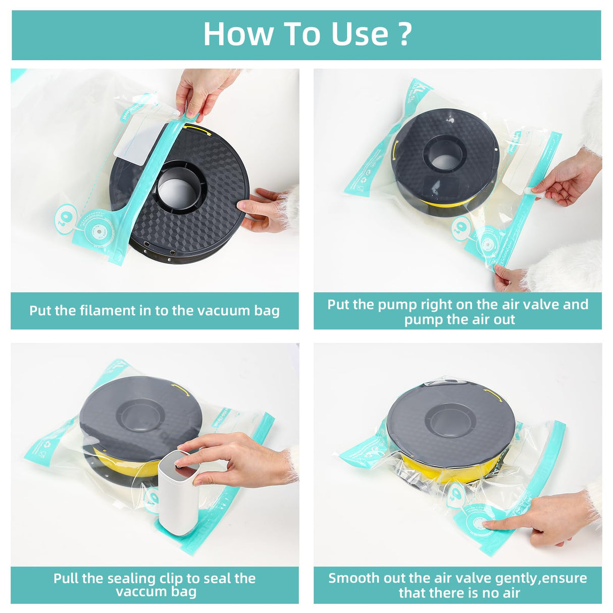 Domsanistor 3D Printer Filament Storage Bags Vacuum Kit,10Pcs Thicken Filament Vacuum Bags with 1*Automatic Pump/4*Clips, 11.8x13.4in Filament Bags for Keeping 1kg Spool Filament Dry Domsanistor