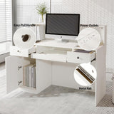 Reception Desk with Counter, Modern Front Table Equipped with Drawers & Keyboard Tray, 47.2-inch Checkout Counter with LED Lights & Power Outlets for Lobbies, Salons, Retail, Home Offices TUSY