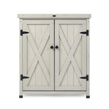 Outdoor Storage Cabinets Weatherproof for Patio, Garden Work Bench with Shelves & Metal Tabletop, Wooden Potting Table Workstation HABAU