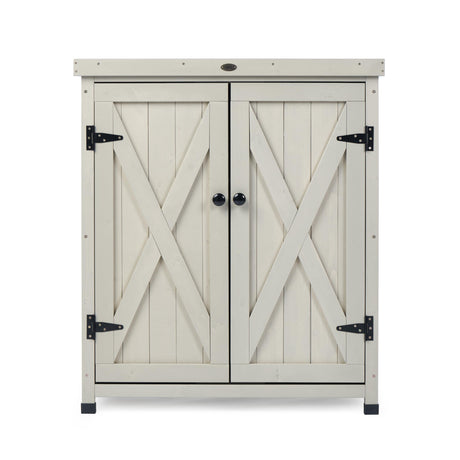 Outdoor Storage Cabinets Weatherproof for Patio, Garden Work Bench with Shelves & Metal Tabletop, Wooden Potting Table Workstation HABAU