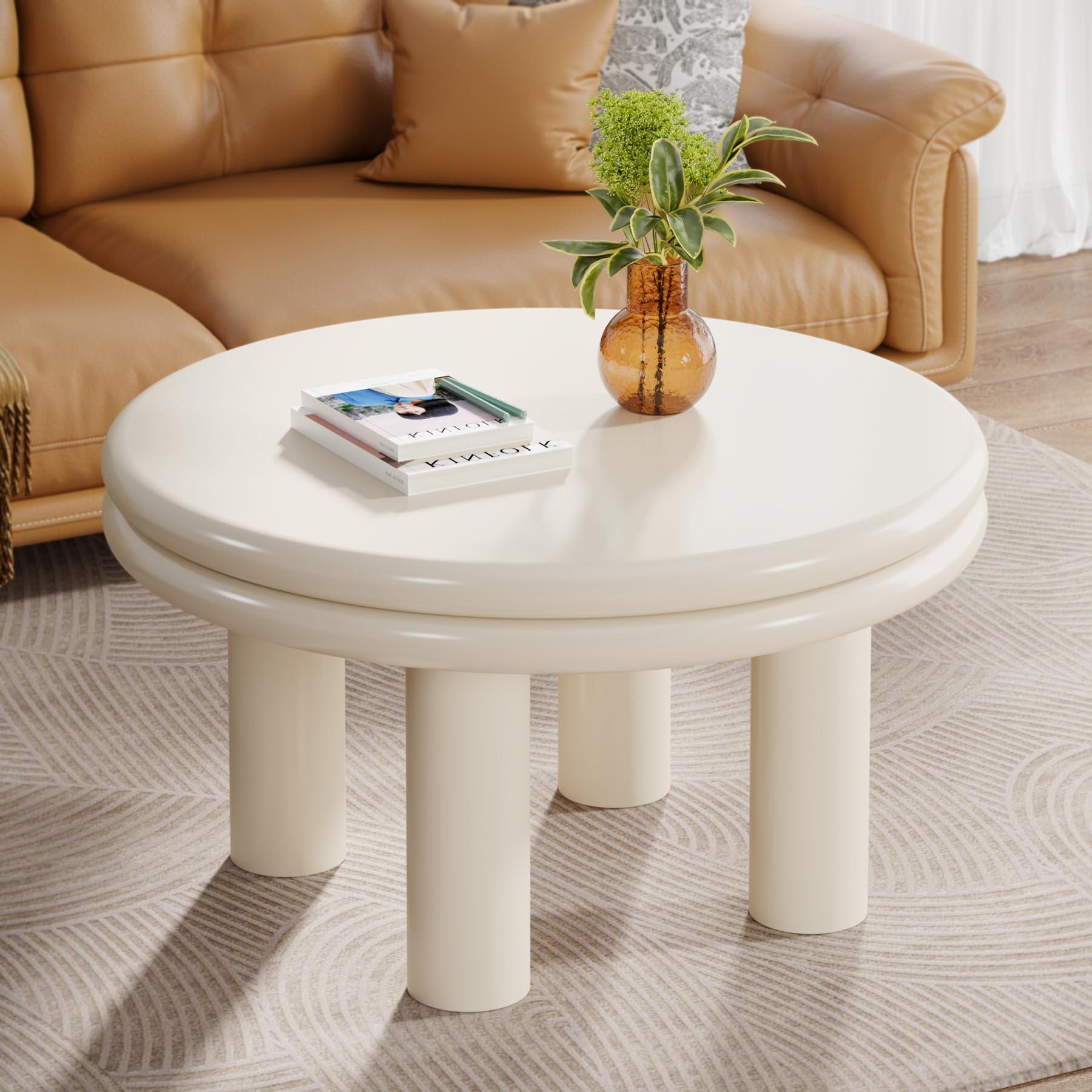 Tribesigns Round Coffee Table, 31.49" Cream White Center Table with 4 Legs, Modern Indoor Tea Table for Living Room, Small Space, Home Decor, Easy to Assemble - WoodArtSupply