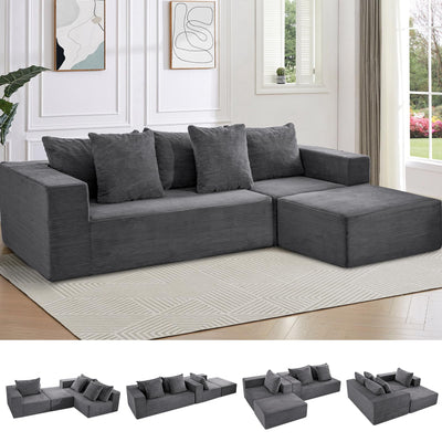 INGEROOM 108" Cloud Sectional Couch with L-Shape Chaise, Modular Sofa Memory Foam, Boneless Sofa with Movable Ottoman, Upholstered Couches for Living Room Bedroom, No Assembly Required, Dark Gray