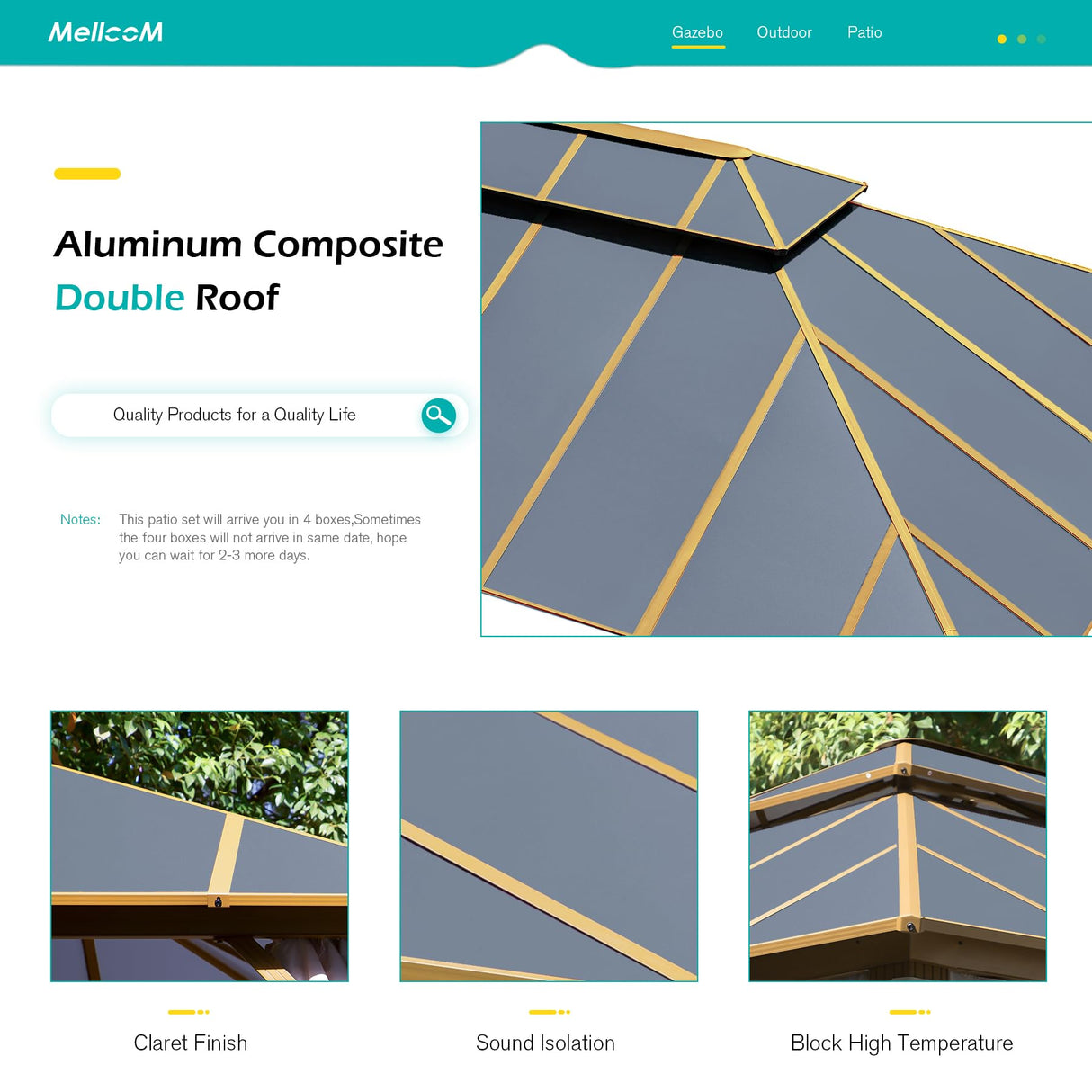 MELLCOM 12x16FT Hardtop Gazebo,Wooden Finish Coated Aluminum Patio Gazebo with Aluminum Composite Double Roof for Patio Lawn and Garden, Curtains and Netting Included MELLCOM