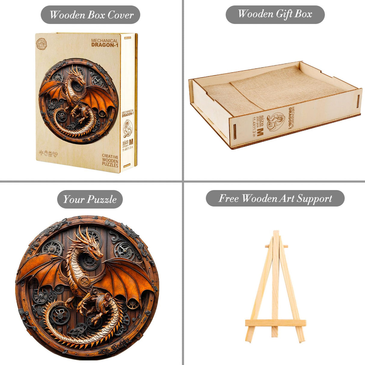 KAAYEE Wooden Puzzles for Adults, 3D Vision Mechanical Dragon Wooden Jigsaw Puzzles, Unique Shape Advanced Wood Puzzle Adult, 3D Effect Flat Puzzle Birthday Gifts Family Games (M-11.4 * 11.3in-200pcs) KAAYEE
