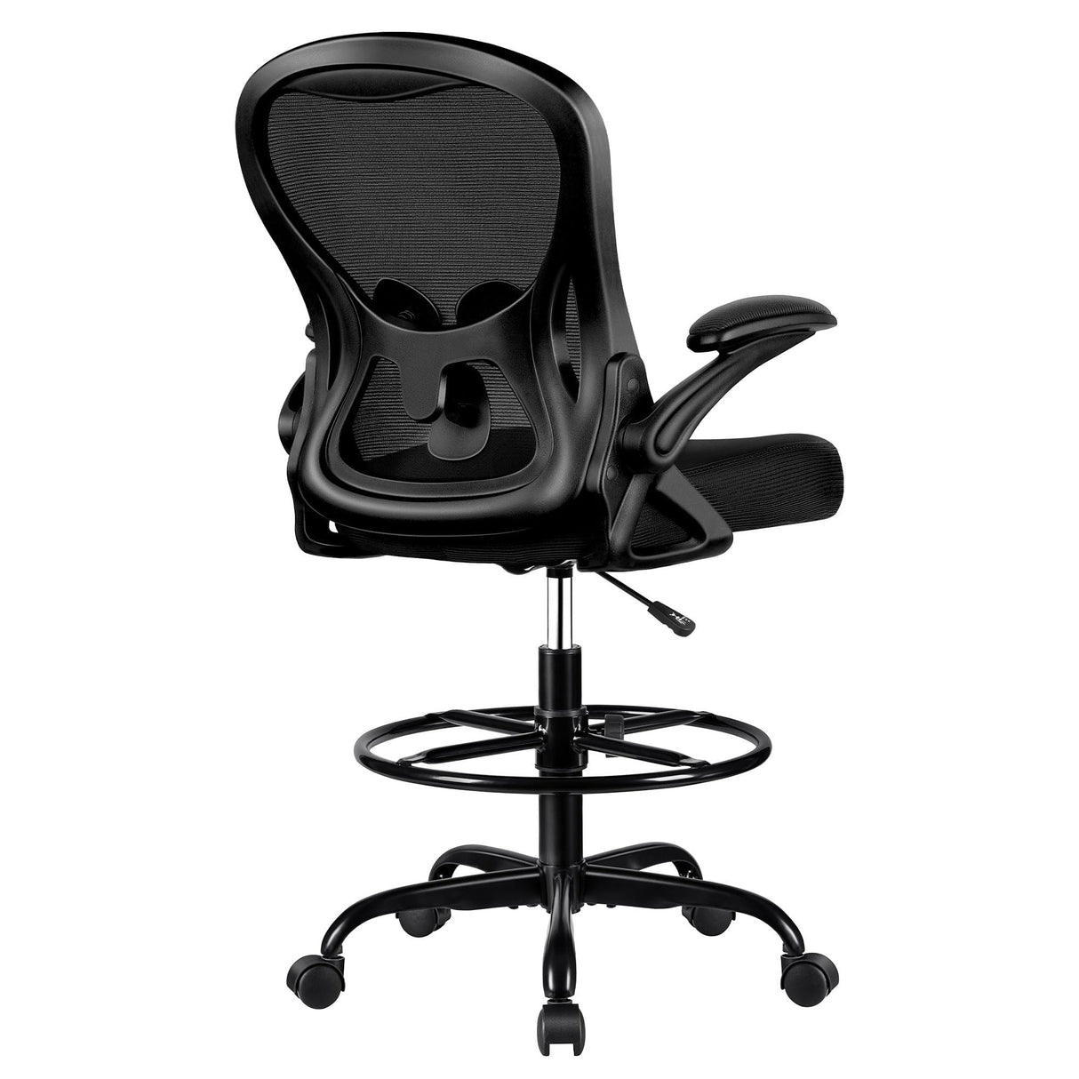 Winrise Drafting Chair, Tall Office Chair Ergonomic Standing Desk Chair, Lumbar Support Computer Chair Swivel Task Rolling Chair with Adjustable Flip-up Armrests & Foot Ring (Black) Winrise