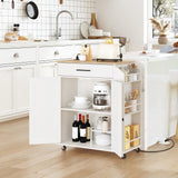 HOOBRO Kitchen Island with Power Outlet, Kitchen Storage Island with Spice Rack and Drawer, Rolling Kitchen on Wheels, for Home, Dining Room, Natural and White HOOBRO
