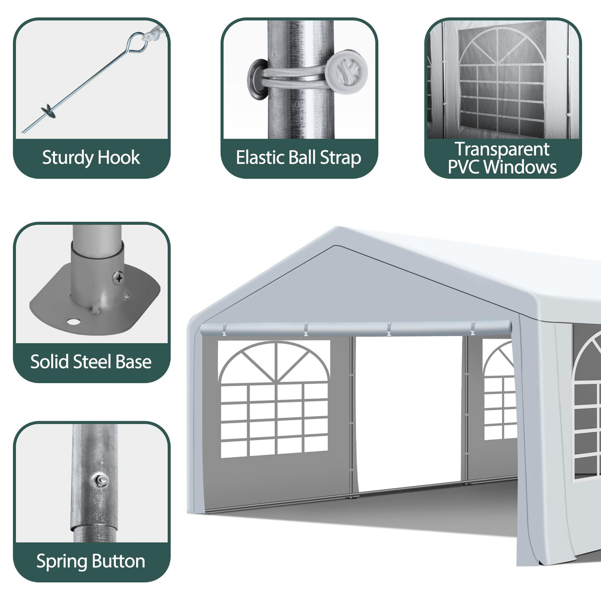 QZEN 20'x20' Canopy Party Tent, Heavy Duty Wedding Tent with Removable Sidewall & 4 Sand Bags, Outdoor Event Tent for Wedding, Birthday Party (20' x 20') QZEN