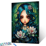 Forest Princess Paint by Number Little Girl with Lotus Flowers DIY Painting On Canvas with Brushes Acrylic Paints Paint by Numbers for Adults and Kids Students Beginner 16x20 Inch Gift（Frameless) TUMOVO