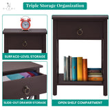 Naomi Home Eily Small Night Stand, Bedside Table with Drawers and Shelf, Sleek Bedroom Nightstand with X-Design for Small Spaces, Offices, Living Rooms - Espresso Naomi Home