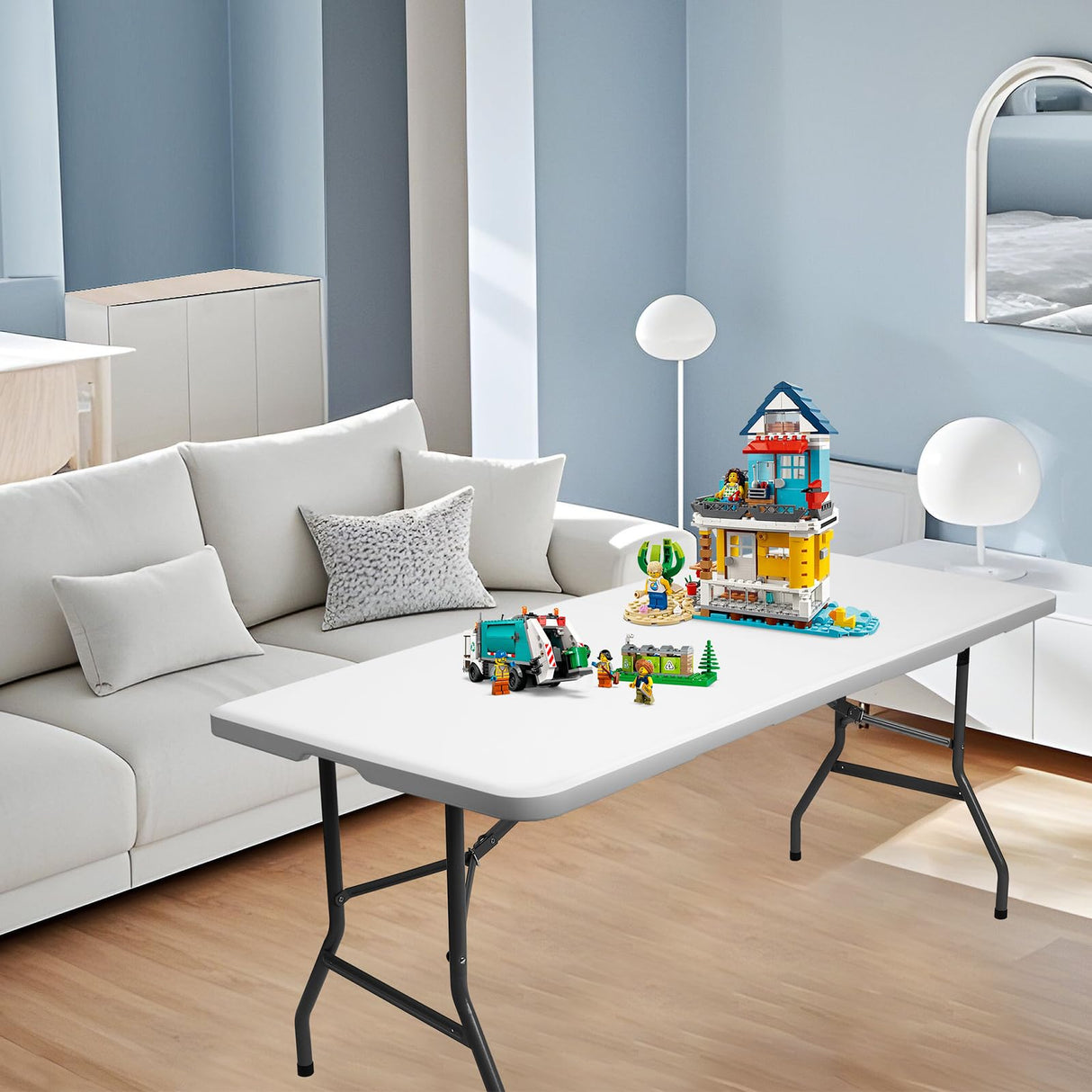 USEFULTEK Plastic Folding Table 6ft for Camping, Party, Dining, Barbecue, Picnic with Carrying Handle, Locks - White USEFULTEK