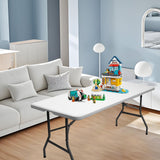 USEFULTEK Plastic Folding Table 6ft for Camping, Party, Dining, Barbecue, Picnic with Carrying Handle, Locks - White USEFULTEK